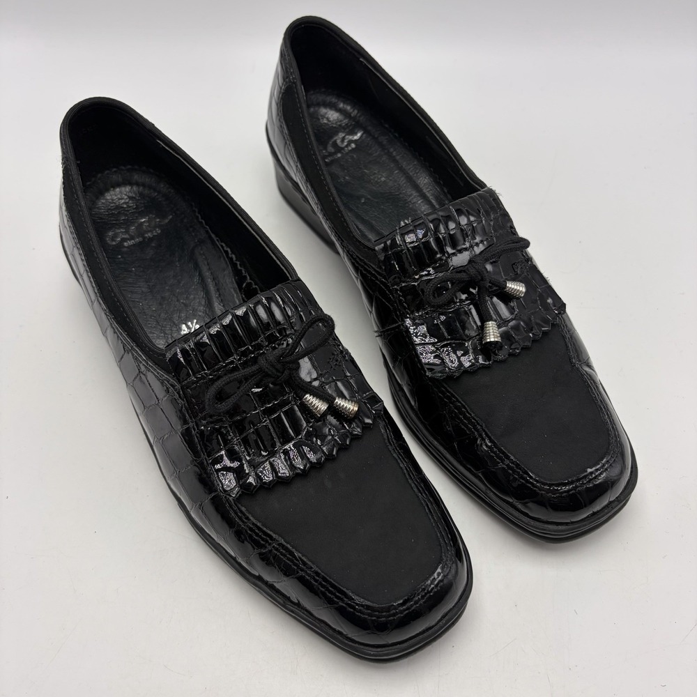 Ara Rachel Loafer Women 7 Black Patent Leather Crocodile Embossed Kiltie Slip On